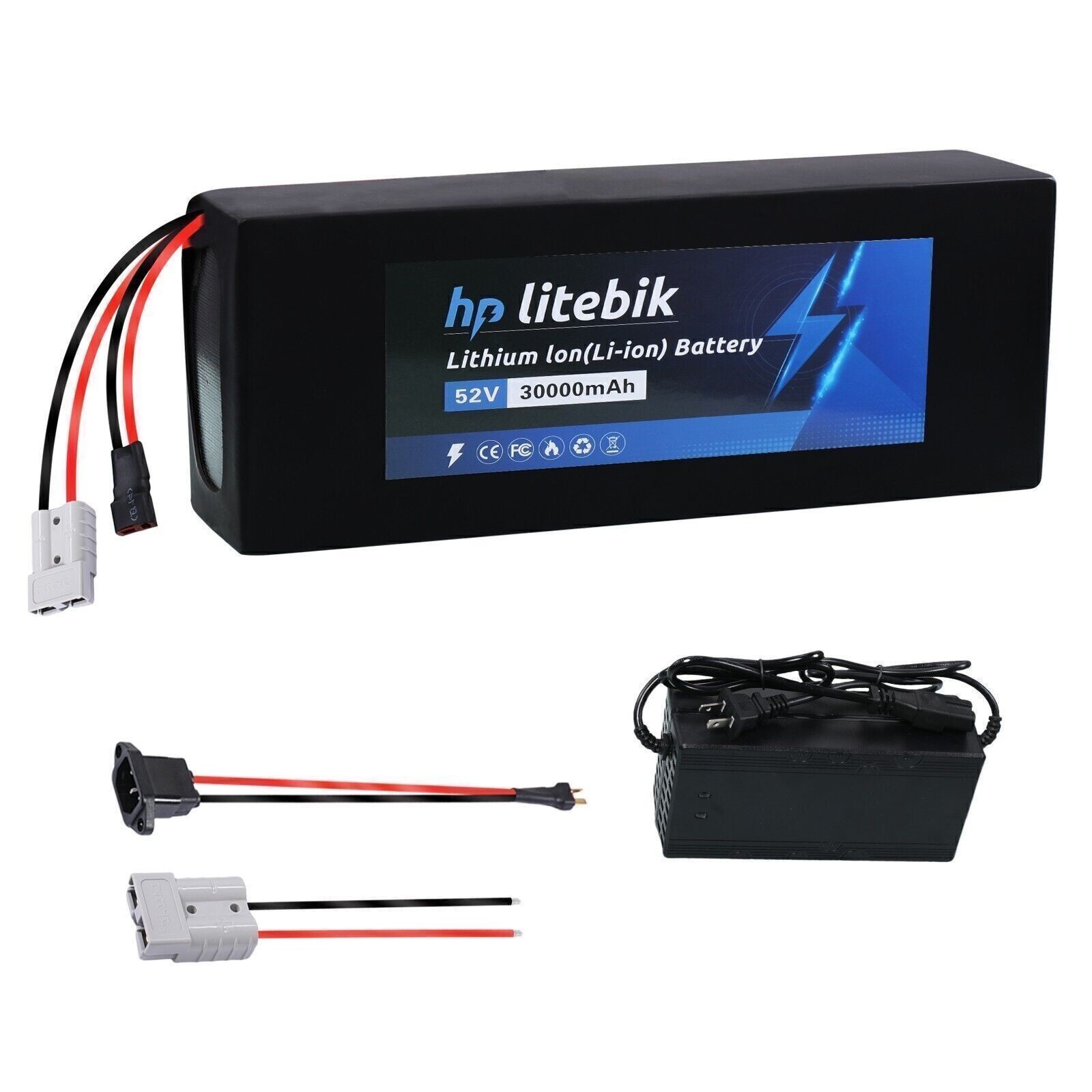52V 30Ah 30000mAh 200-2600W Electric Bike Bicycle Ebike Lithium Battery 50A BMS
