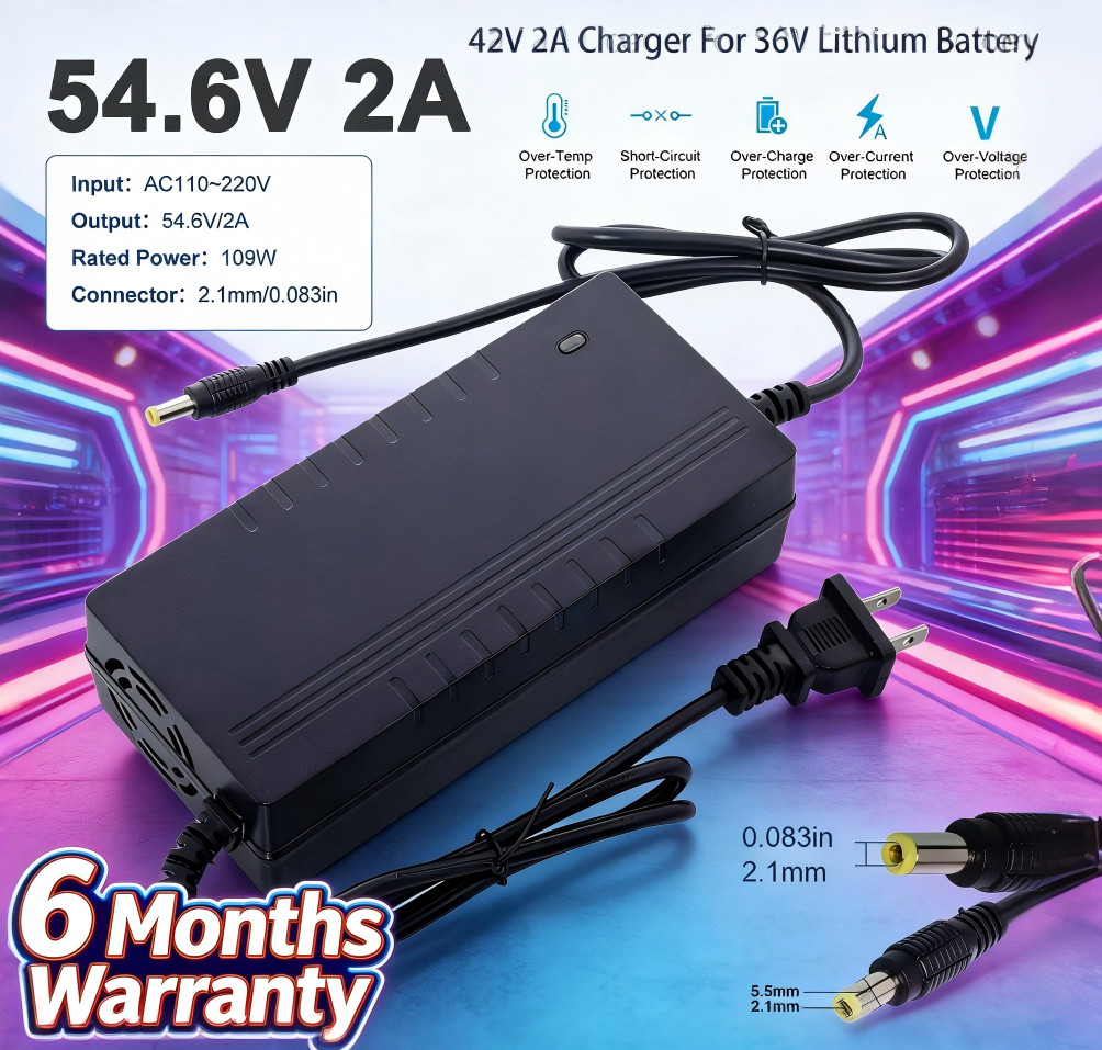 54.6V 2A/5A Adapter Charger 48V Lithium Battery with 5.5mm*2.1mm DC Plug Port