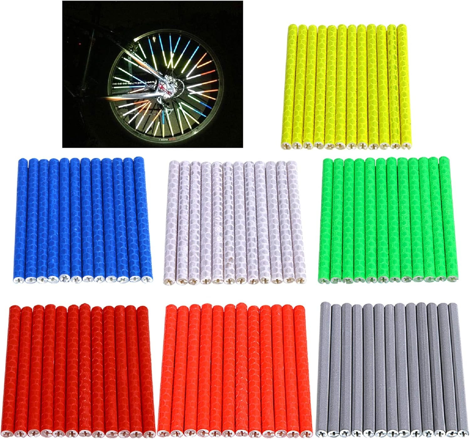 84pcs/7 Sets Bicycle Spoke Skins Wraps Bicycle Wheel Spoke Reflector Reflective
