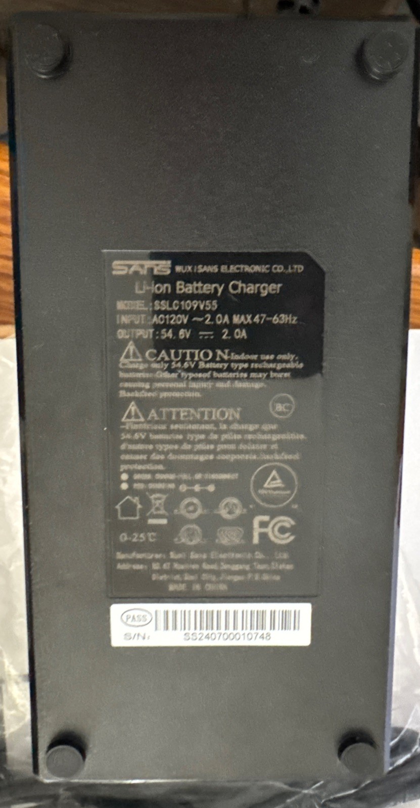Sans 54.6v E Bike Battery Charger New Opened Box UL 1012 Certified