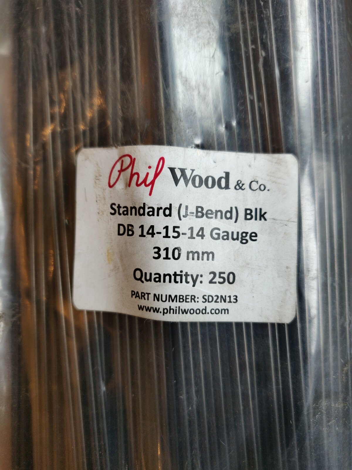 (250-QTY) Phil Wood Standard (J-Bend) Blk DB 14-15-14 Gauge 310mm SD2N13