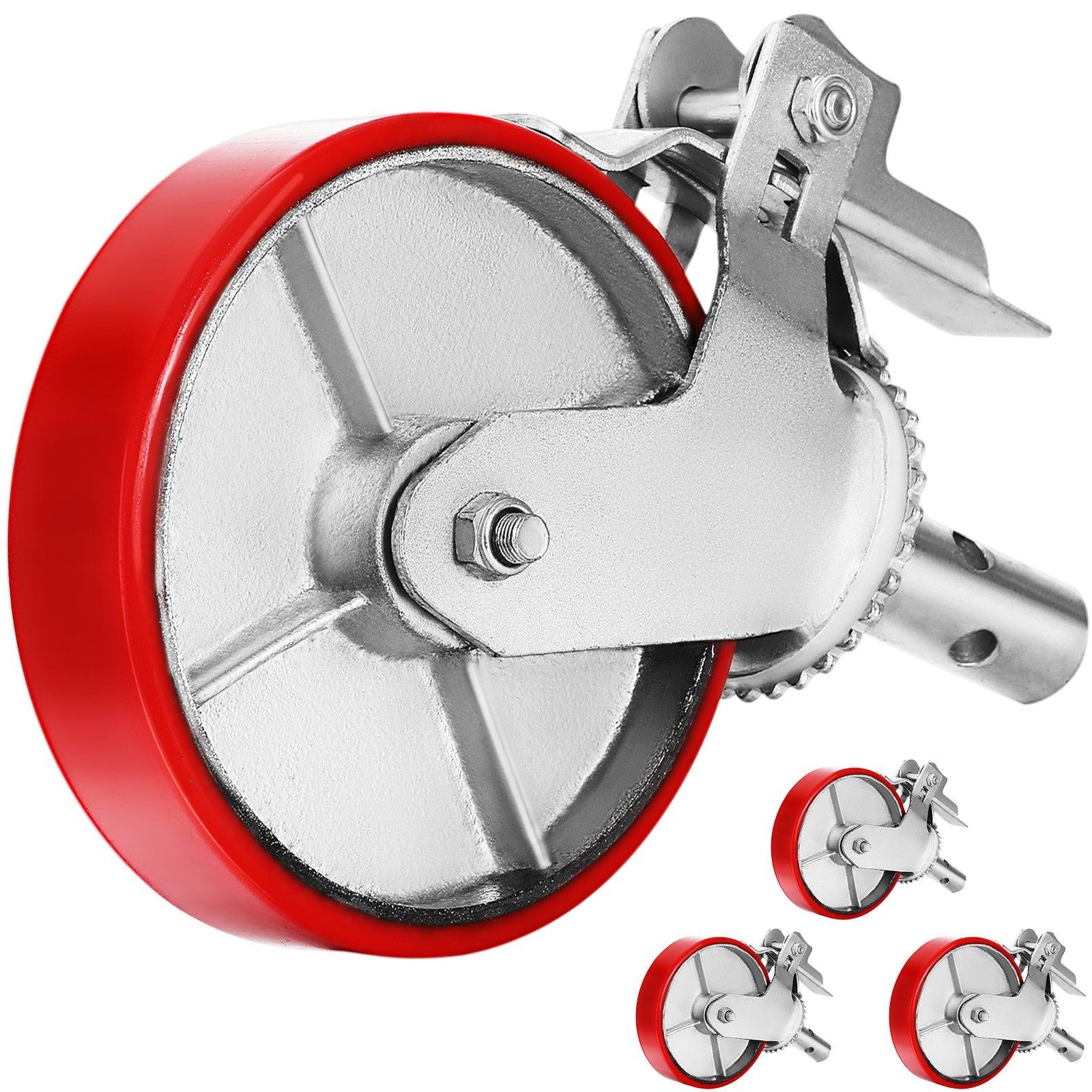 4x 8″ 4400lb Locking Brakes & Polyurethane Wheels for Scaffolding & Workbench