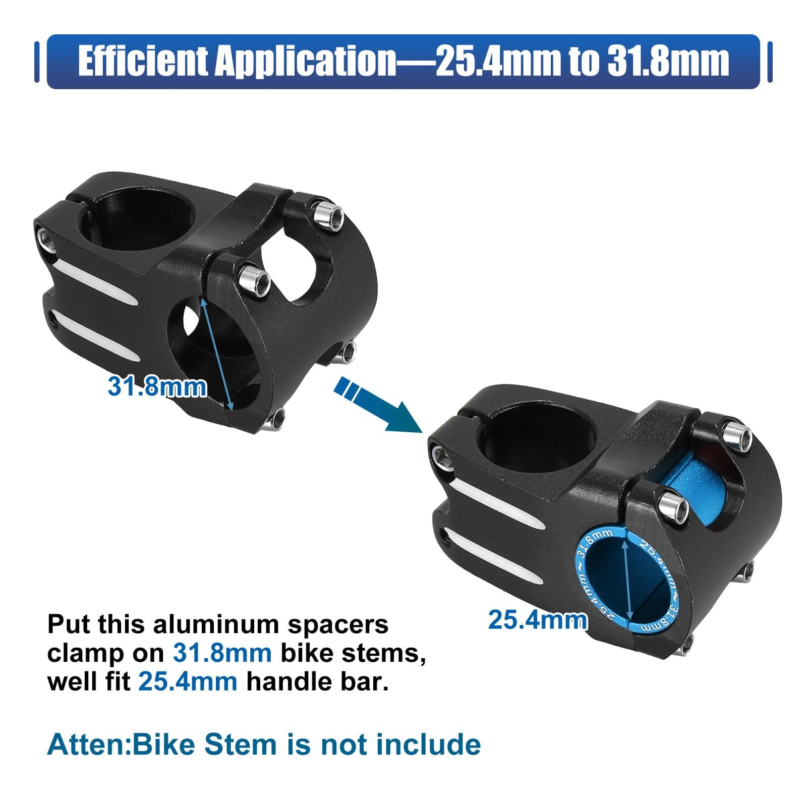2 Pair Bike Handlebar Shim 25.4 to 31.8mm Handlebar Shim Spacer Stem Size Blue