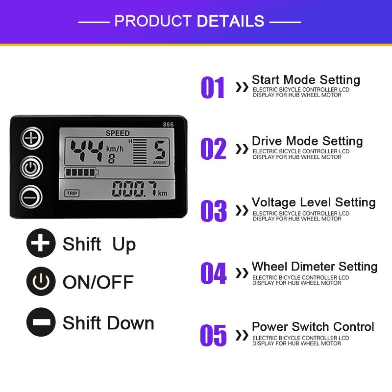 E-Bike Sinewave Controller 250-1500W 15-35A Brushless Controller LCD866 Display