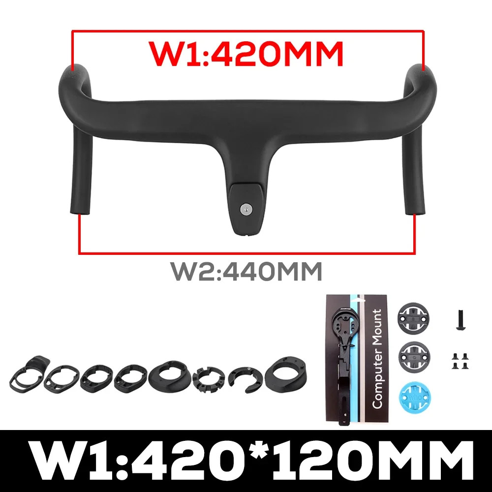 Road Bike Full Carbon Fiber Integrated Handlebar Internal Cable 360mm-380mm
