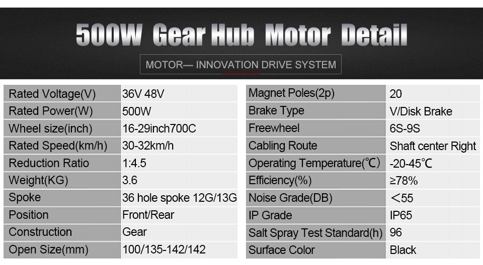Ebike 36V48V 350W 500W 1000W 1500W Front Rear Cassette Brushless Hub Motor wheel