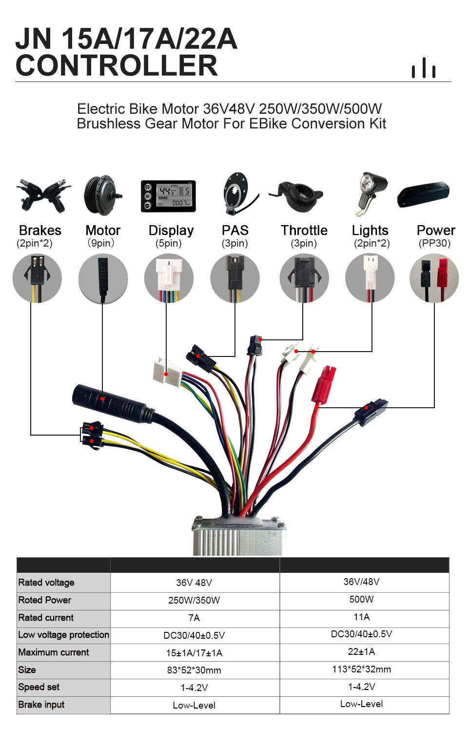 250W-500W E-bike Conversion Kit 36V 48V Rear Rotate Wheel Hub Motor Drop 135mm