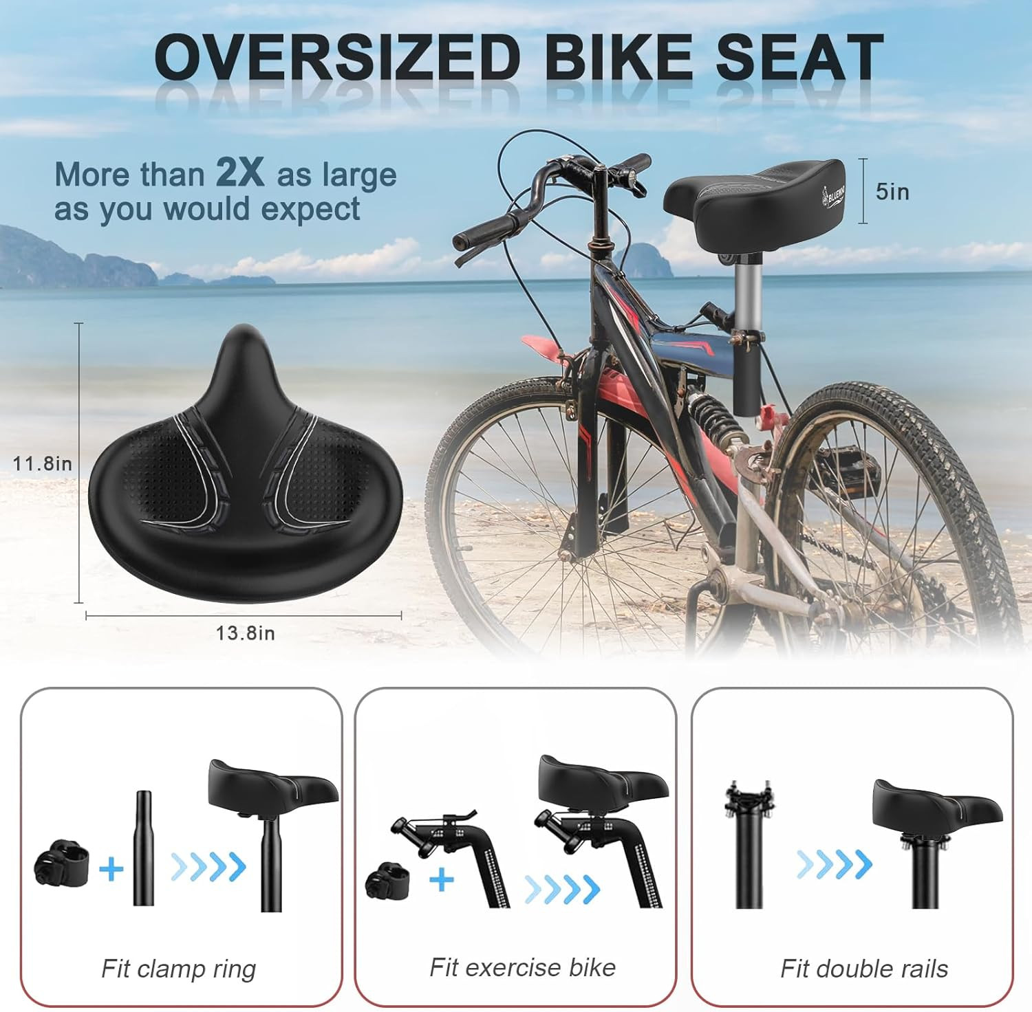 Oversized Bike Seat, Wide Bicycle Saddle Novel Backrest Design for Electric Bike