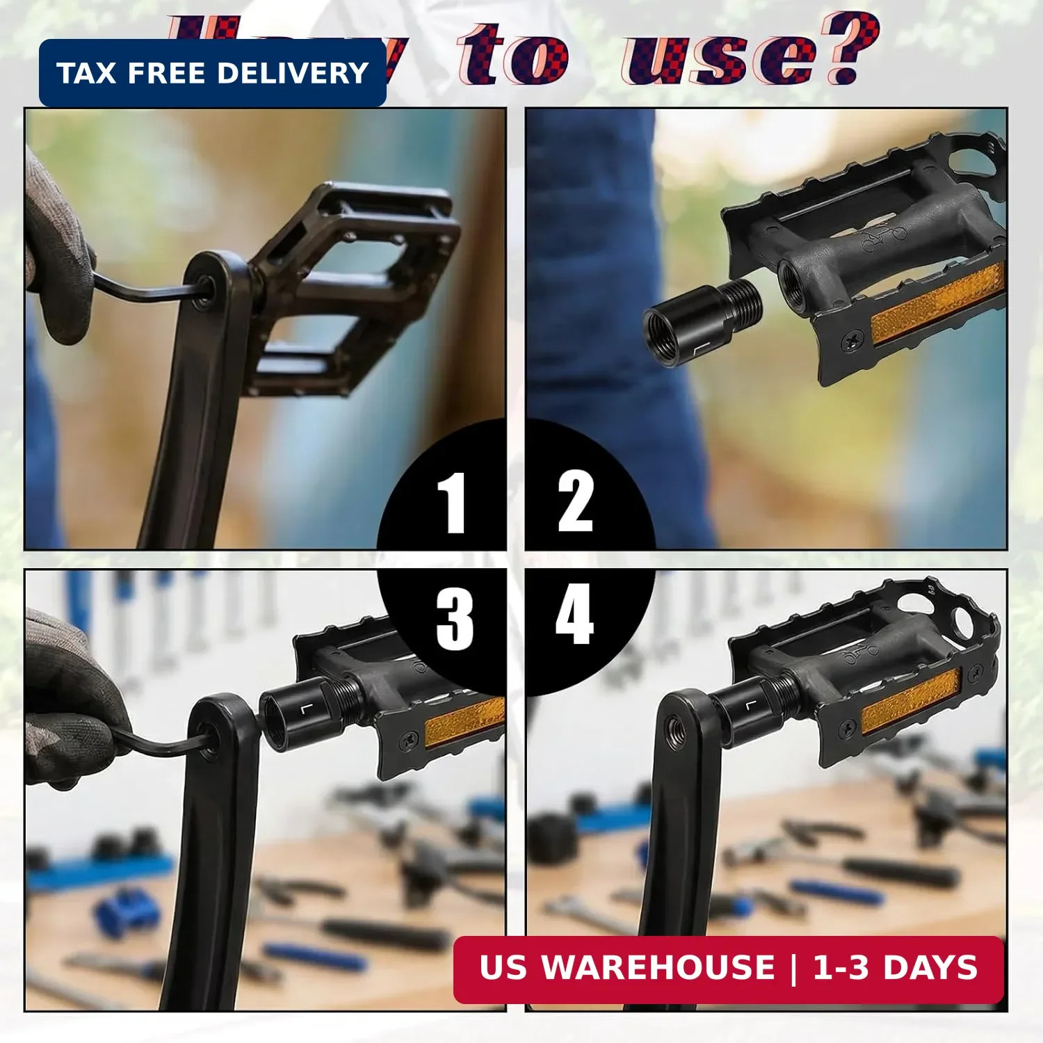 Bike Pedal Extenders, Black Steel Bicycle Pedal Adapter Extended Fit 9/16 inch S