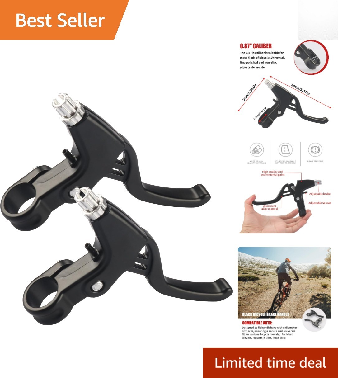 Aluminum Alloy Bike Brake Levers for All Bicycle Types – 1 Pair in Black