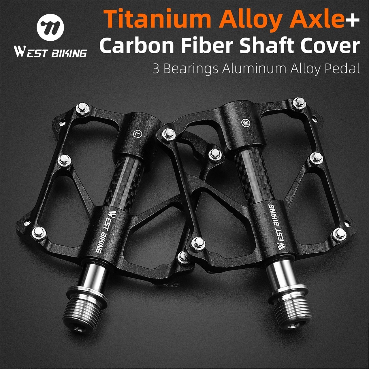 WEST BIKING 3 Bearings Bike Pedals Titanuim Axle Carbon Cover Bicycle Pedals