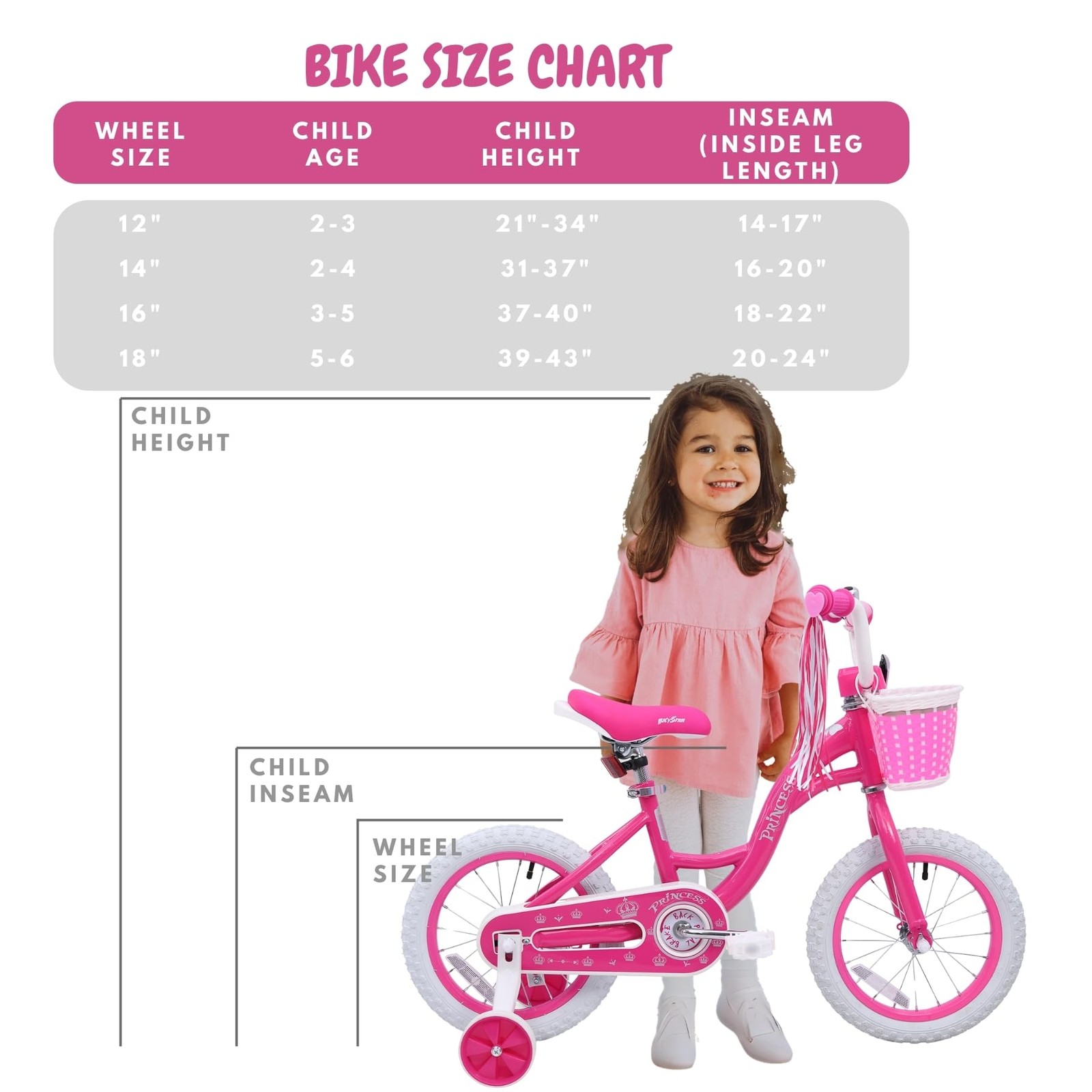 Bicystar Girls Bike For Toddlers Ages 2-4 Years 14 Inch Princess Kids Bike