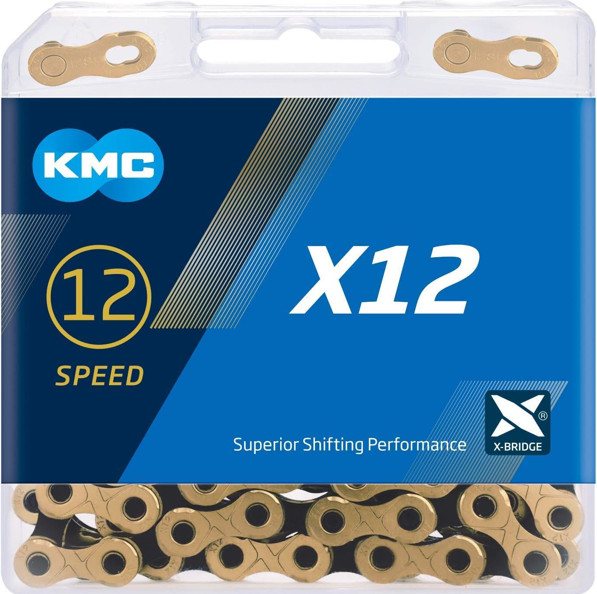 KMC X12 12-Speed Bicycle Chain–126 Links–Gold/Black–Master Link