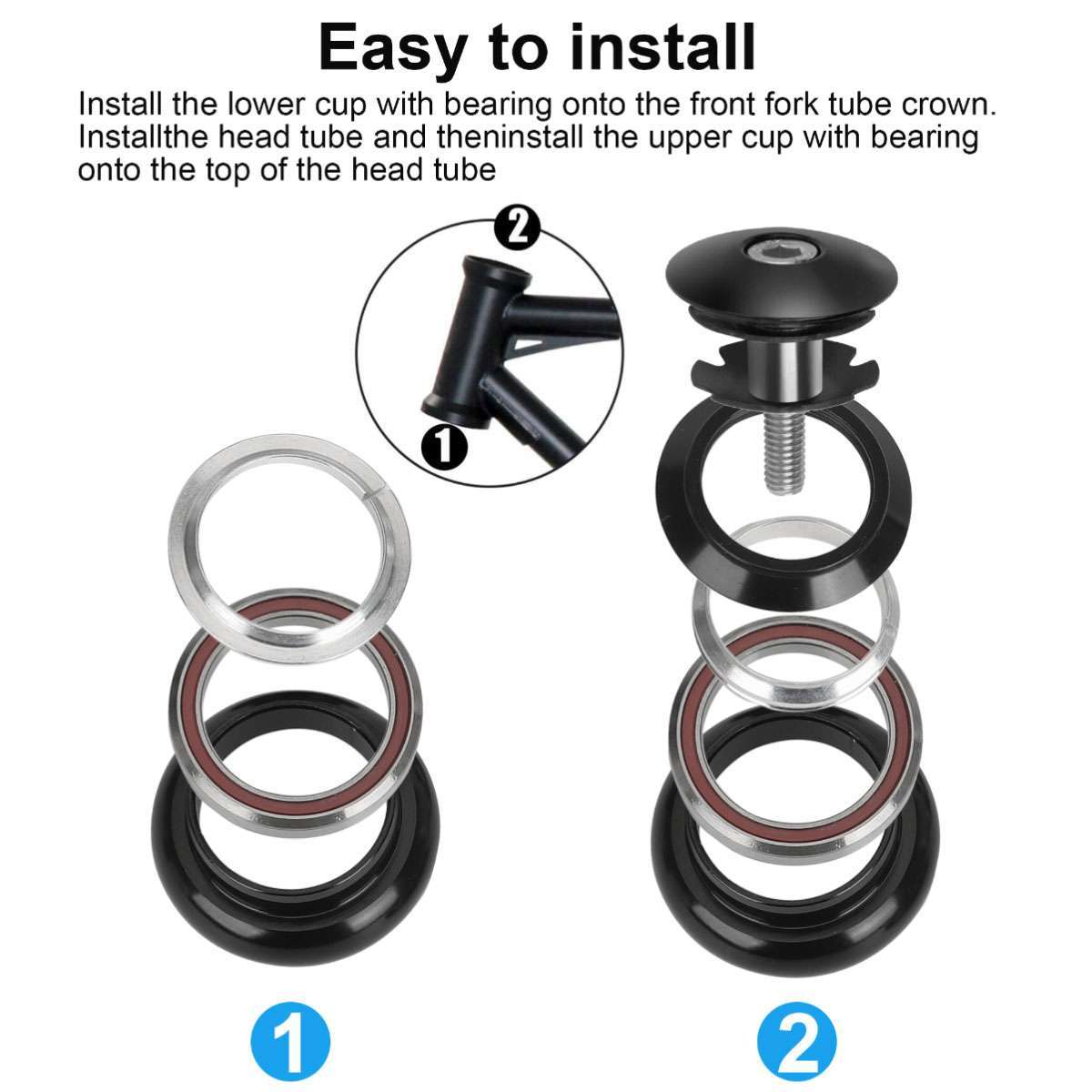 34mm 1-1/8″ Threadless Ball External Bearing Headset for 28.6mm Fork MTB Bicycle