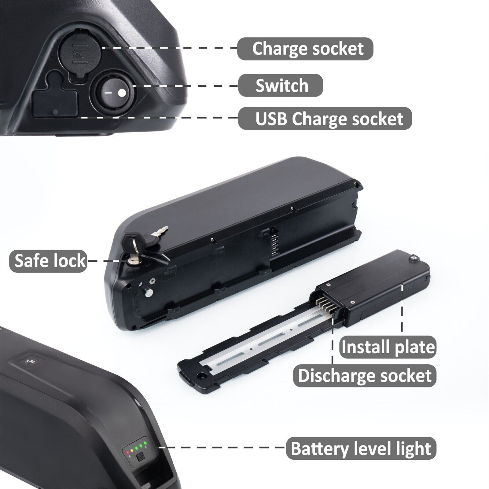 48V 10Ah Lithium li-ion Battery Pack ≤1500W ebike Bicycle EBike Electric Charger