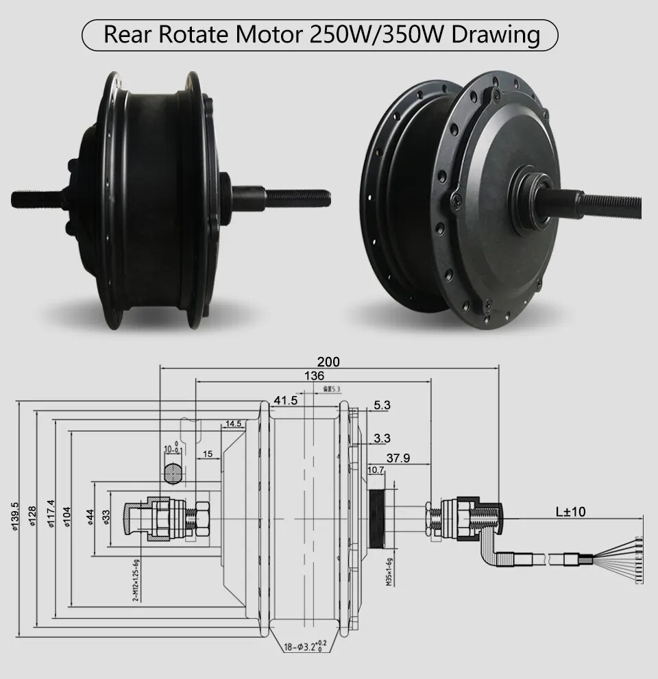 36V/48V 250W 350W 500W E-bike Front Drive Rear Rotate Cassette Hub Motor Wheel