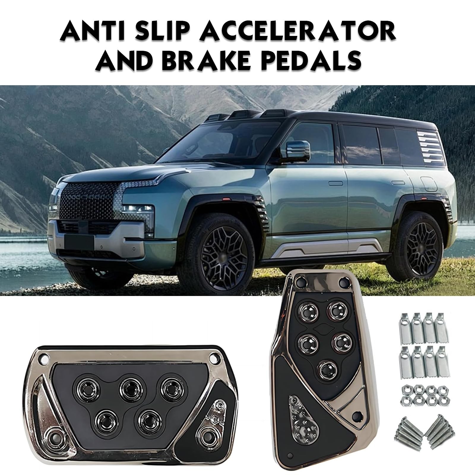 Car Pedal Pads, Anti-slip Transmission Brake and Accelerator Pedal Black 2 PCS