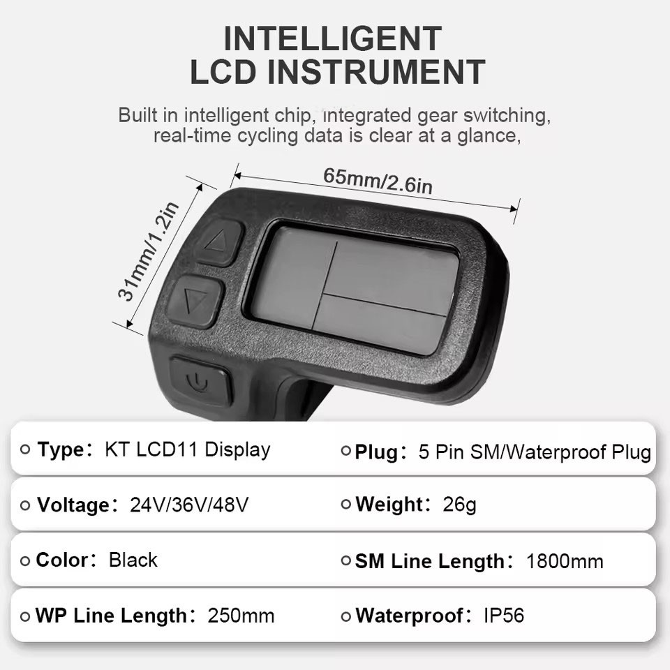 E-Bike 5pin 24V/36V/48V KT-LCD11 Display Power Speed Meter Control Panel WP AAU