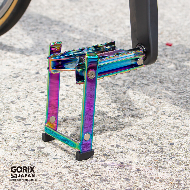 GORIX Bicycle Built-in Stand Pedals GX-FYK26 Pair Lightweight Oil Slick/Black