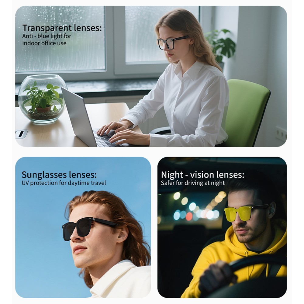 Smart Bluetooth Glasses Photochromic Lenses Glasses App AI Translation Headset