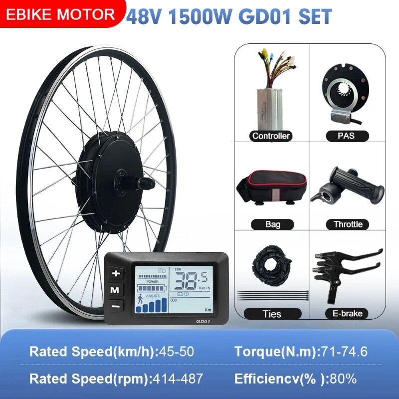 48V 1500W MTB EBike Conversion Kit Rear Cassette Hub Motor Wheel Dropout 142mm
