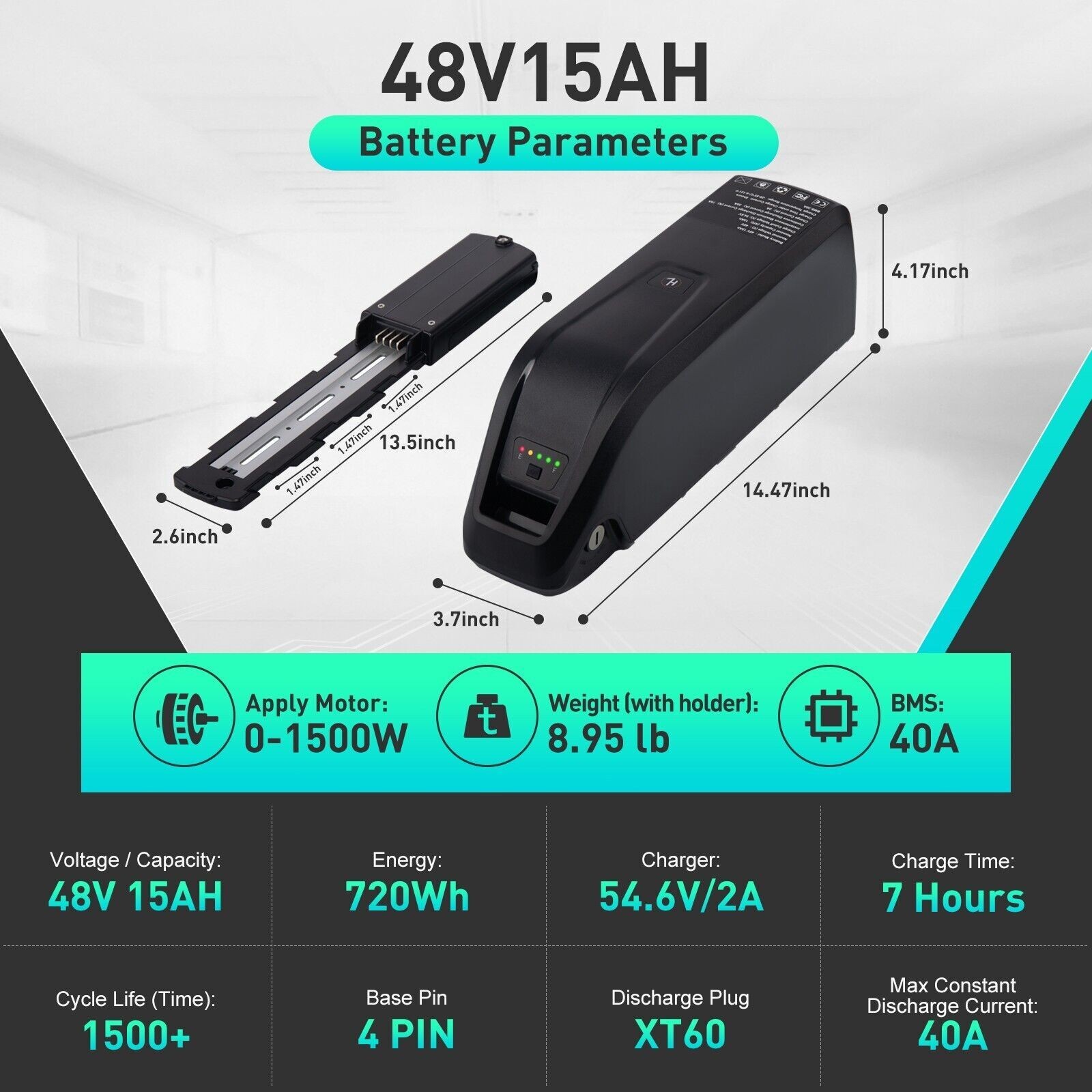 48V 15Ah Hailong Battery for 200W-1920W Ebike Electric Bike Lithium Battery BMS