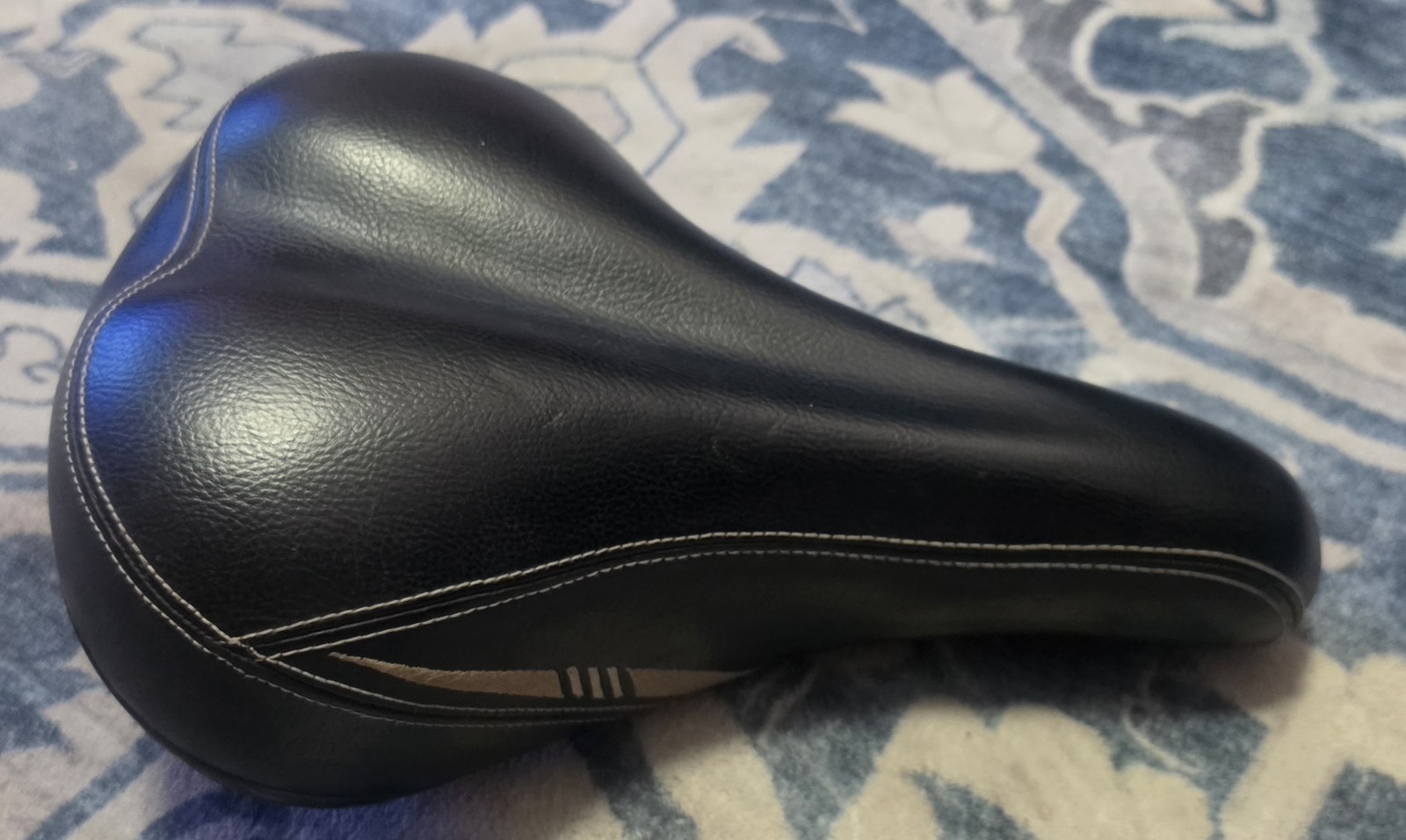Velo Comfort Bicycle Saddle – Black Faux Leather with White Stitching,…