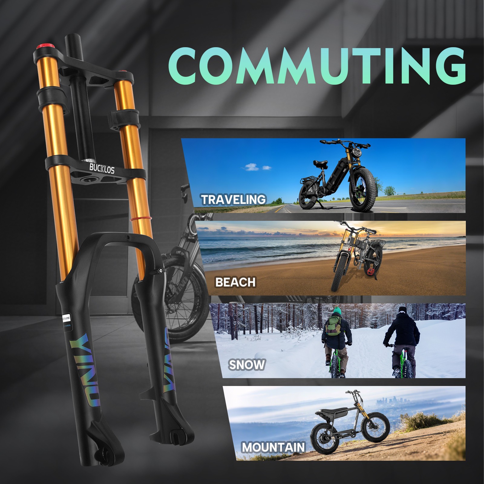 BUCKLOS YINO20 20” Suspension Air Fork 180mm Travel Snow E-MTB Bike 4.0 Fat Tire