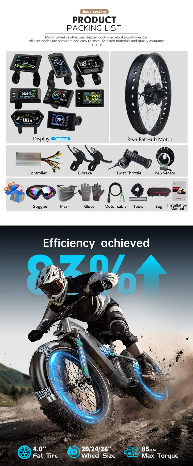 Snow E-bike Fat Tire 48V 750W Brushless Rear Cassette Hub Motor Dropout 170mm