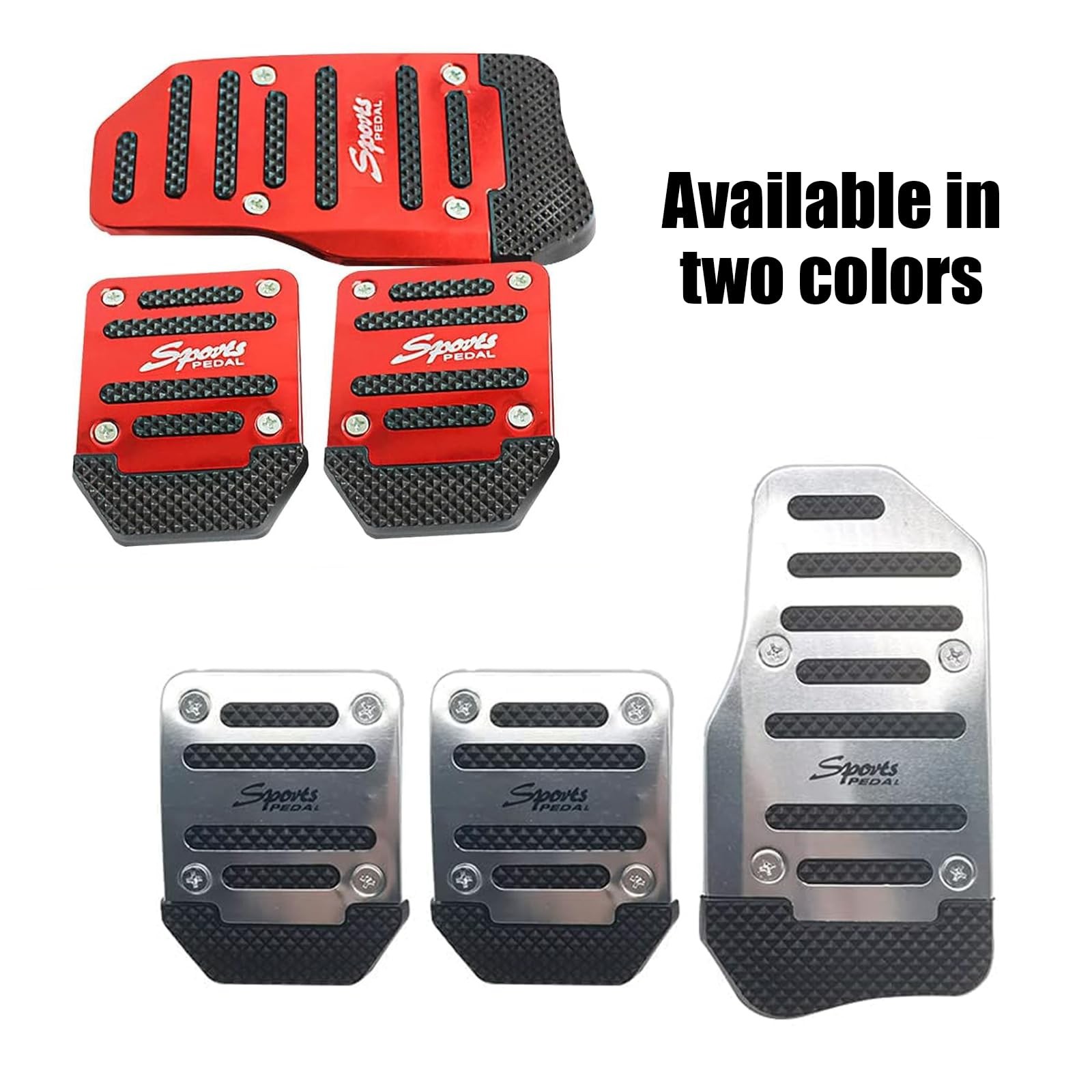 3-Pack Aluminum Alloy Non-Slip Car Pedal Covers, Anti-Rubbing Brake & Silver