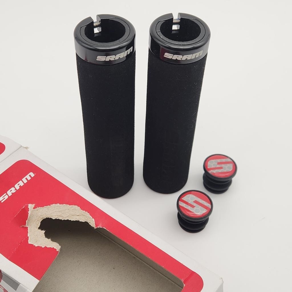 SRAM Foam Bicycle Grips Black Single Lock-On W/ Bar Plugs OPEN PACKAGE