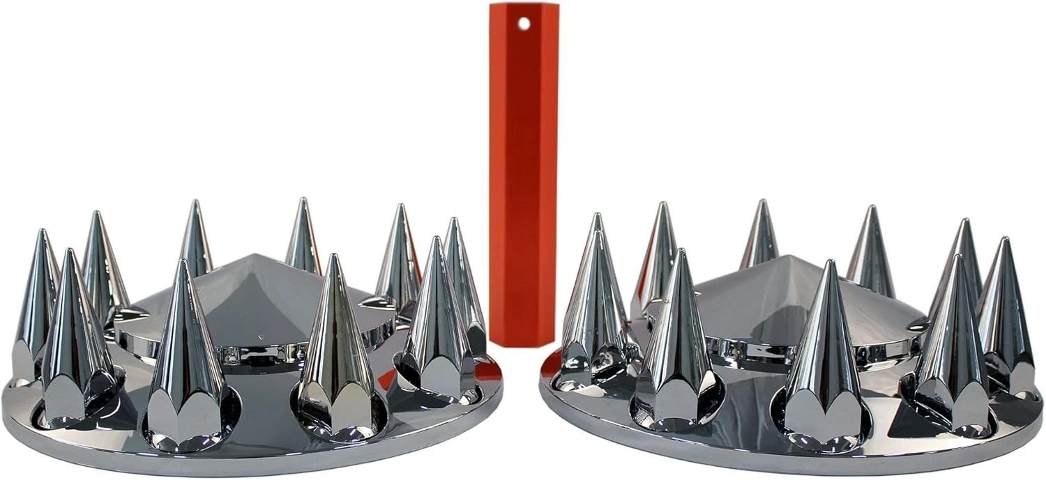 Chrome ABS Complete Axle Cover Set with Hub Caps and 33mm Screw-On Spiked Lug…