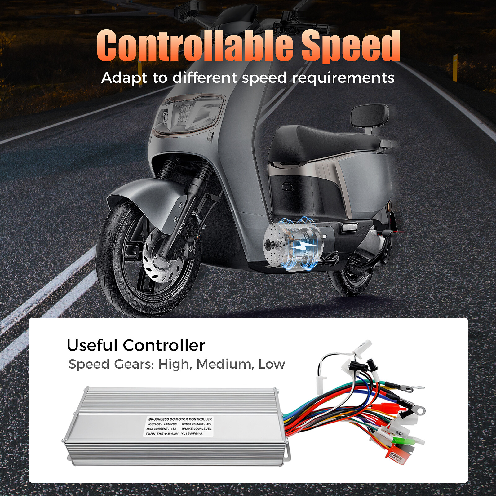 2000W 60V BLDC Motor Kit with Brushless Controller for Electric Scooter E Bike
