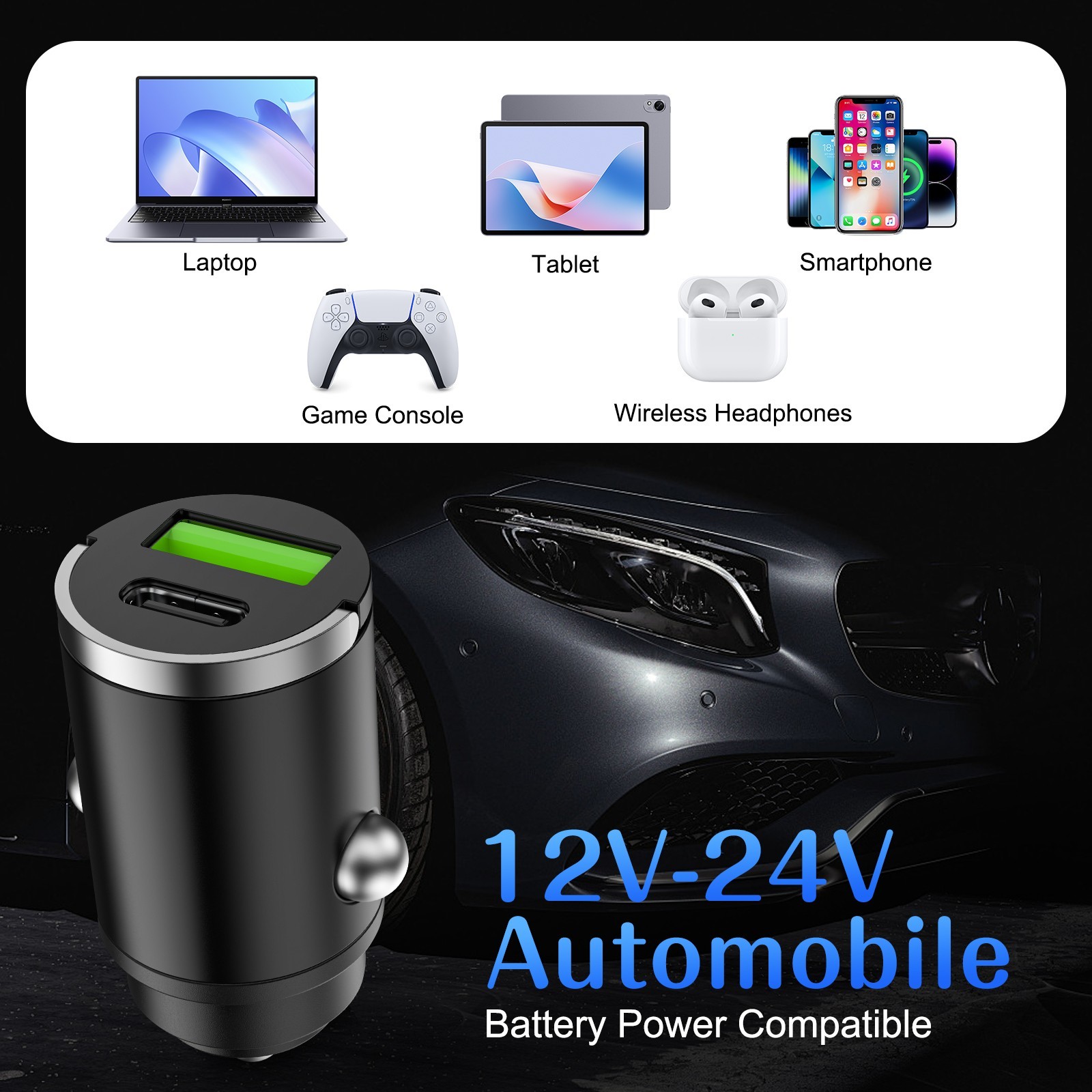 100W Super Fast Car Charger Safe Charging with Temperature Control for Phones