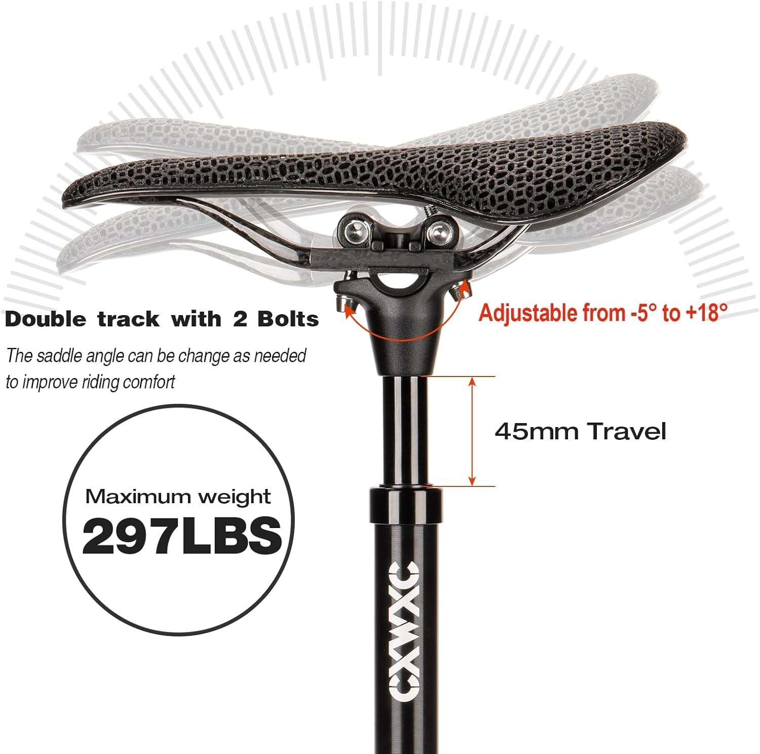 Suspension Seatpost 30.9mm x 400mm – Shock Absorber Bicycle Seat Post – Adjus…