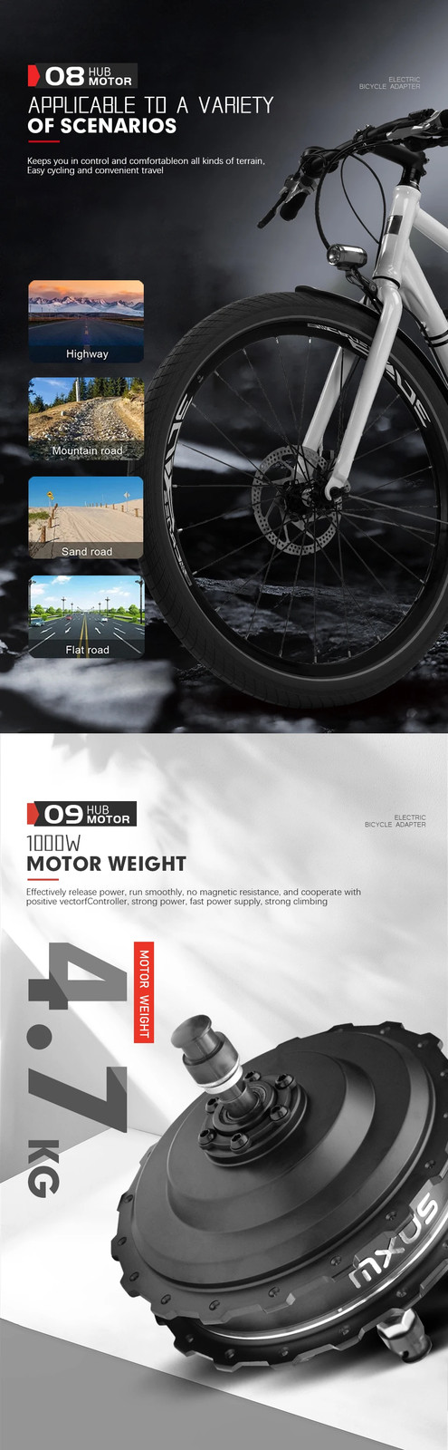 Mountain E-bike 48V 750W High Speed Rear Brushless Gear Hub Motor Wheel Drive