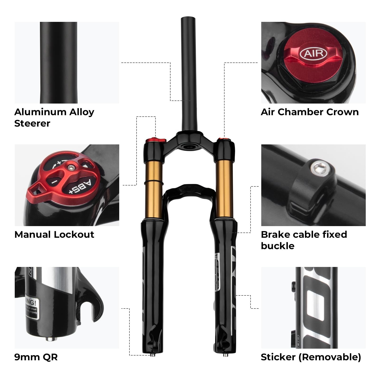 BOLANY 20/24inch Bike Suspension Air Fork 28.6mm(1-1/8inch)