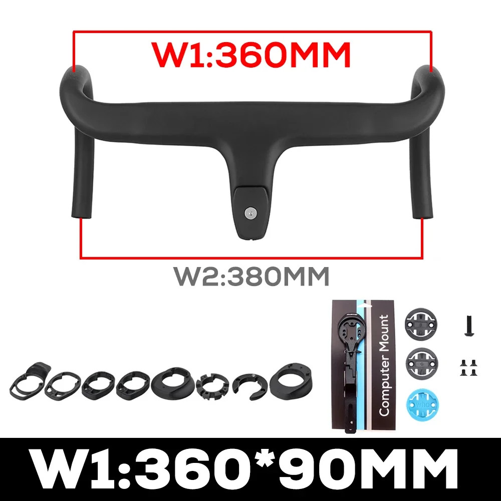 Road Bike Full Carbon Fiber Integrated Handlebar Internal Cable 360mm-380mm