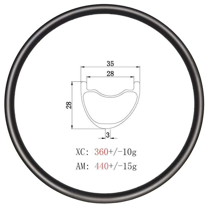 29er MTB Carbon Rim 35mm Wide 28mm Inner 28mm Deep Tubeless Clincher Hookless