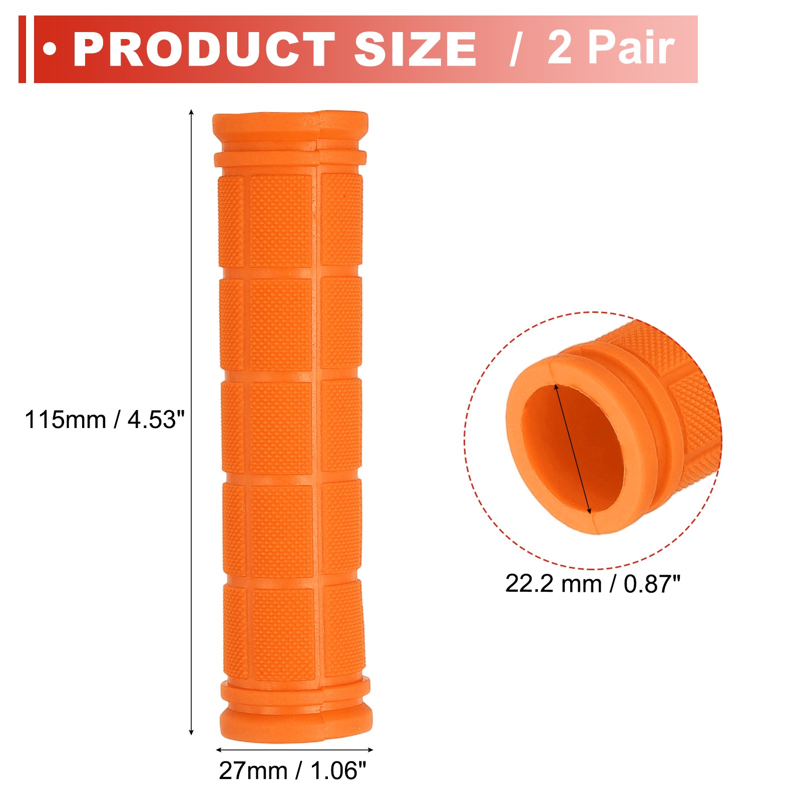 Soft Rubber Handlebar Grips, Bicycle Handlebar Grips 5.3 in 2 Pair Orange