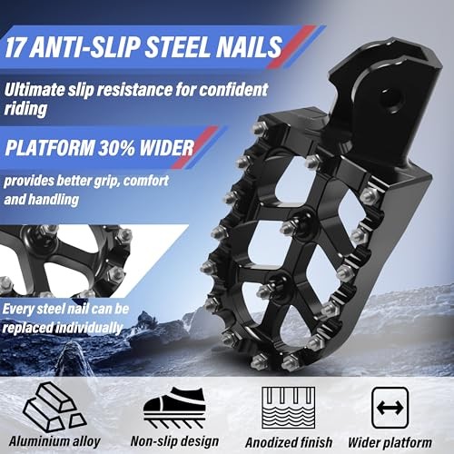 CNC Dirt Bike Foot Pegs – Wider Electric Bike Footpegs with Springs Black