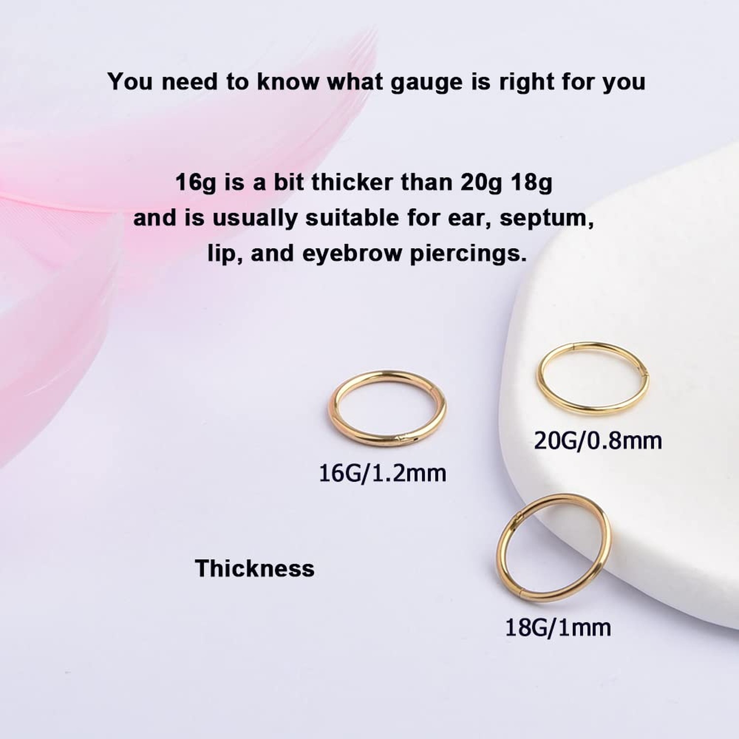 Lantine 16g 18g 20g Nose Rings Hoops Grade 23 Titanium Black Hinged Septum Ri…