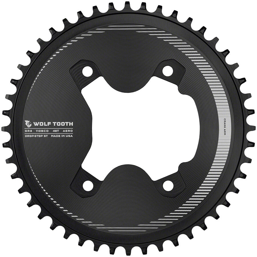 Wolf Tooth Aero 110 Asymmetric BCD Chainring – 46t, 110 Asymmetric BCD, 4-Bolt,