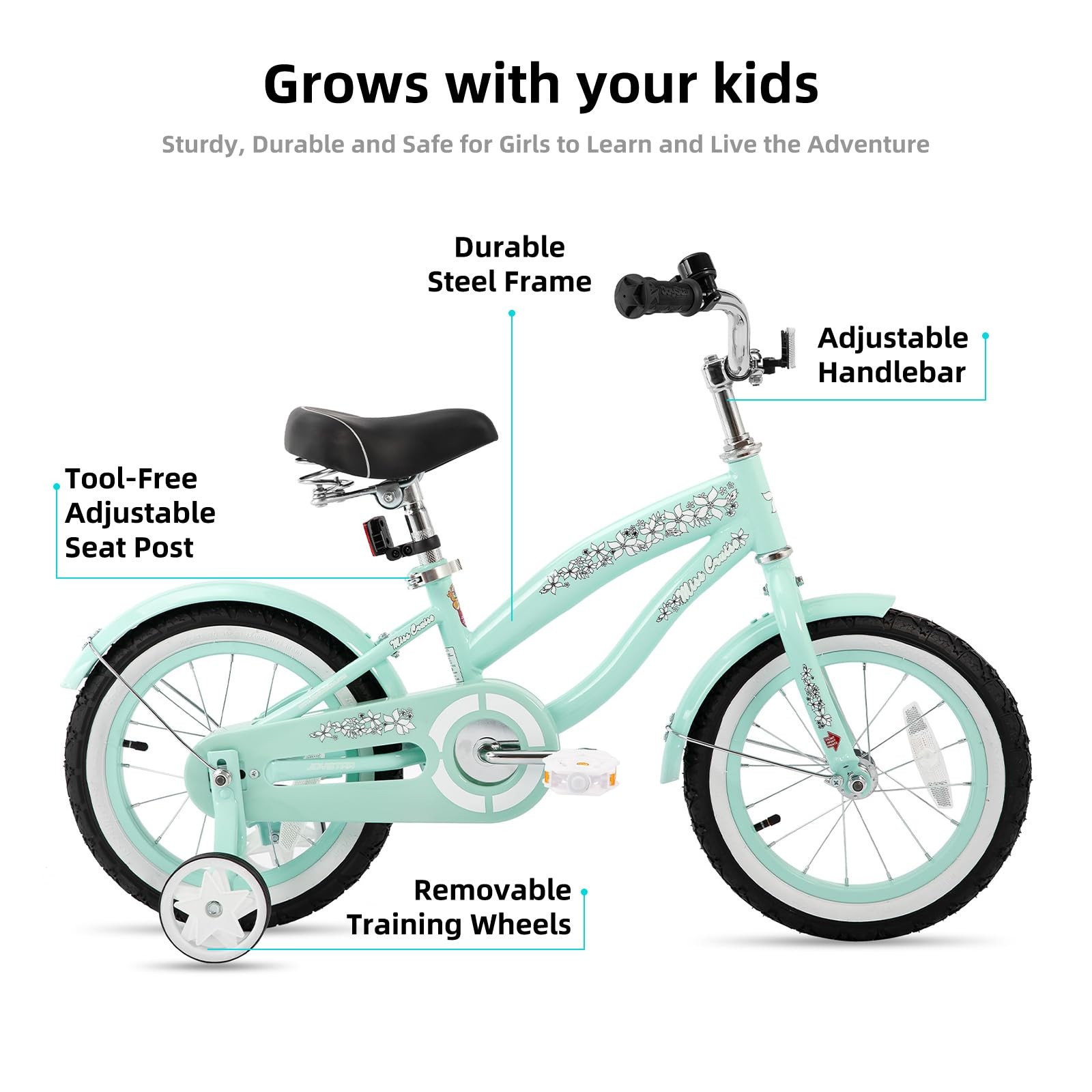 Joystar 12 Inch Kids Bike Training Wheels For Ages 2-4 Years Old Girls Toddler