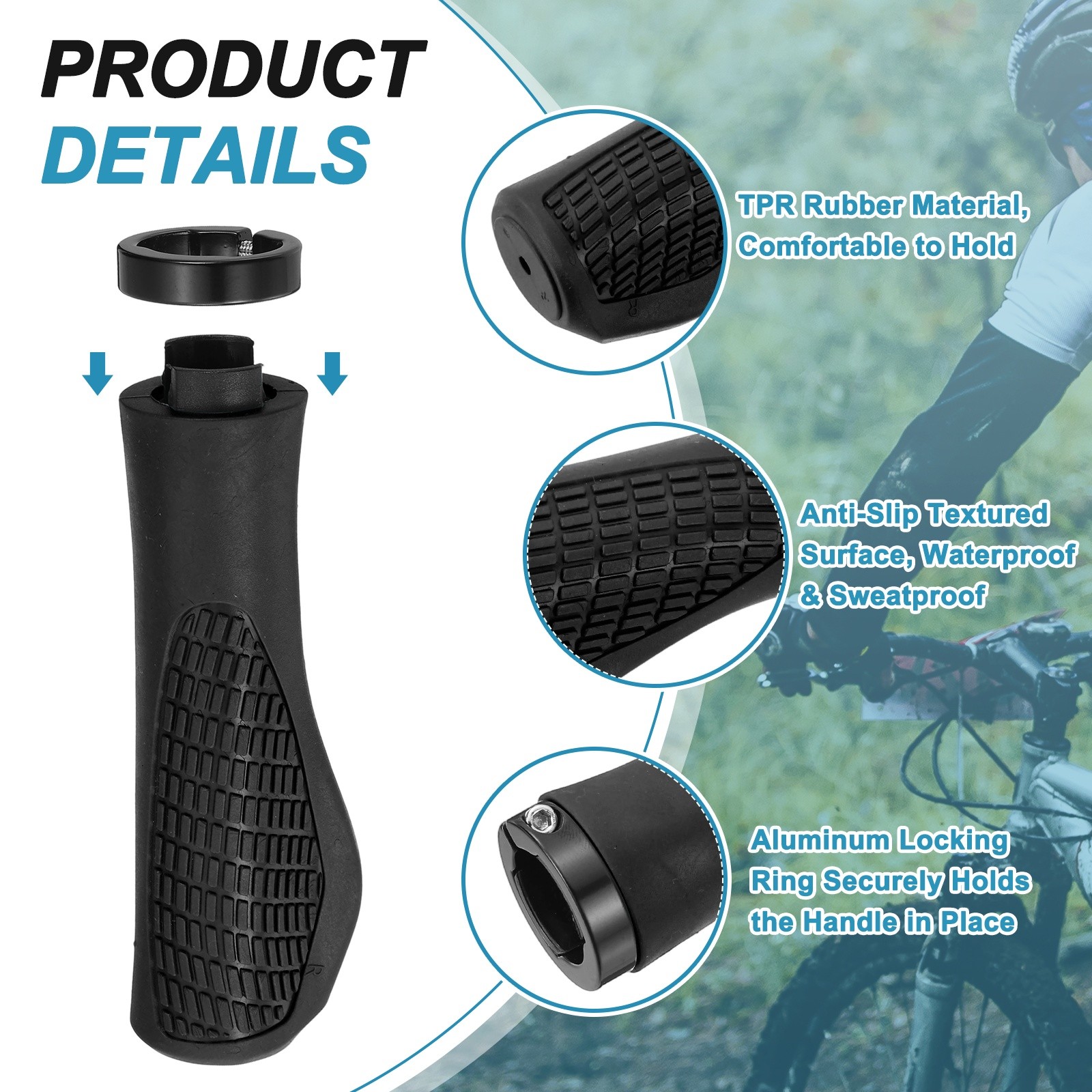 Ergonomic Bike Grips for Bicycle with Wrench 5.3in Diamond-Texture Black