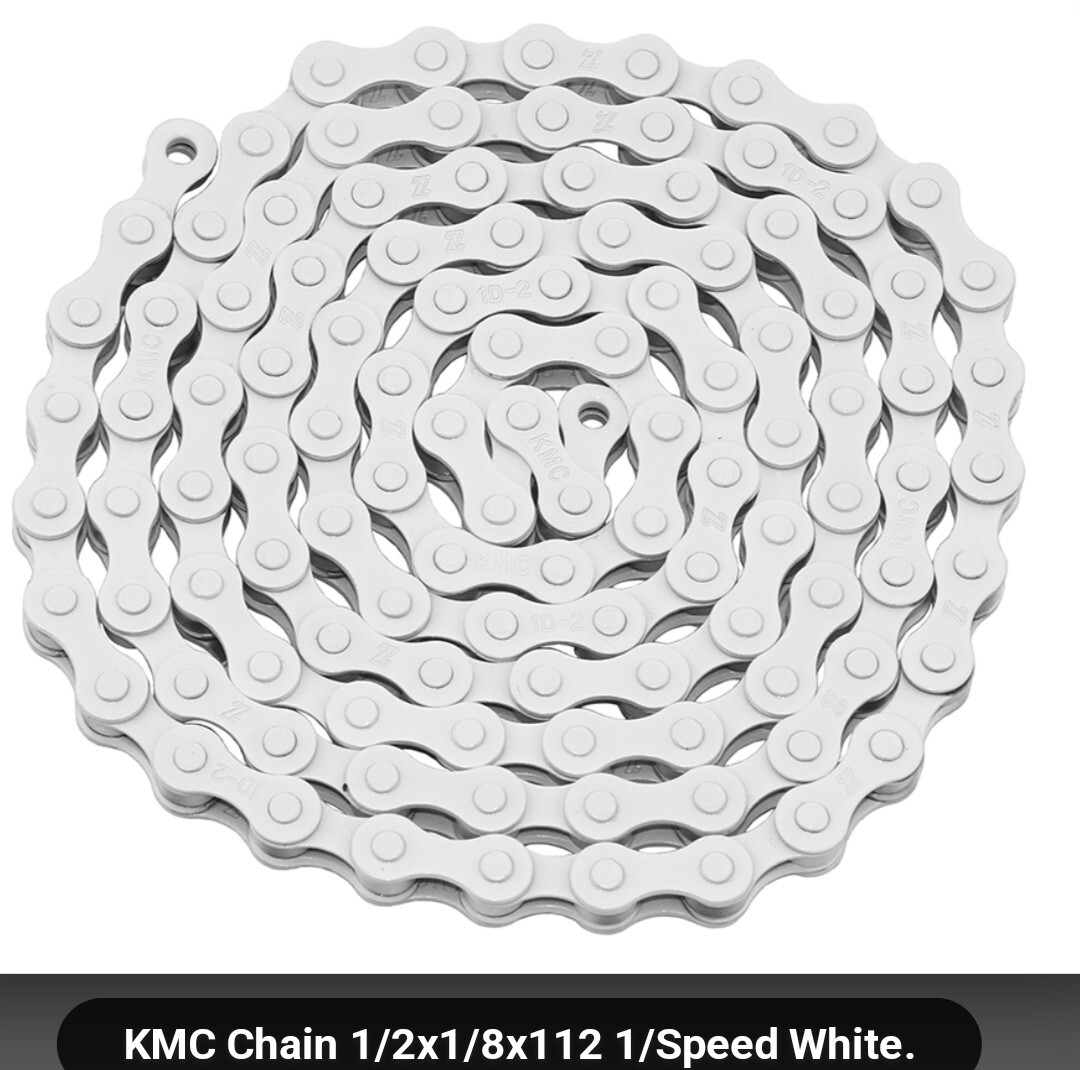 KMC SINGLE SPEED BICYCLE CHAIN WHITE 1/2″X1/8″X 112,CRUISER,BMX
