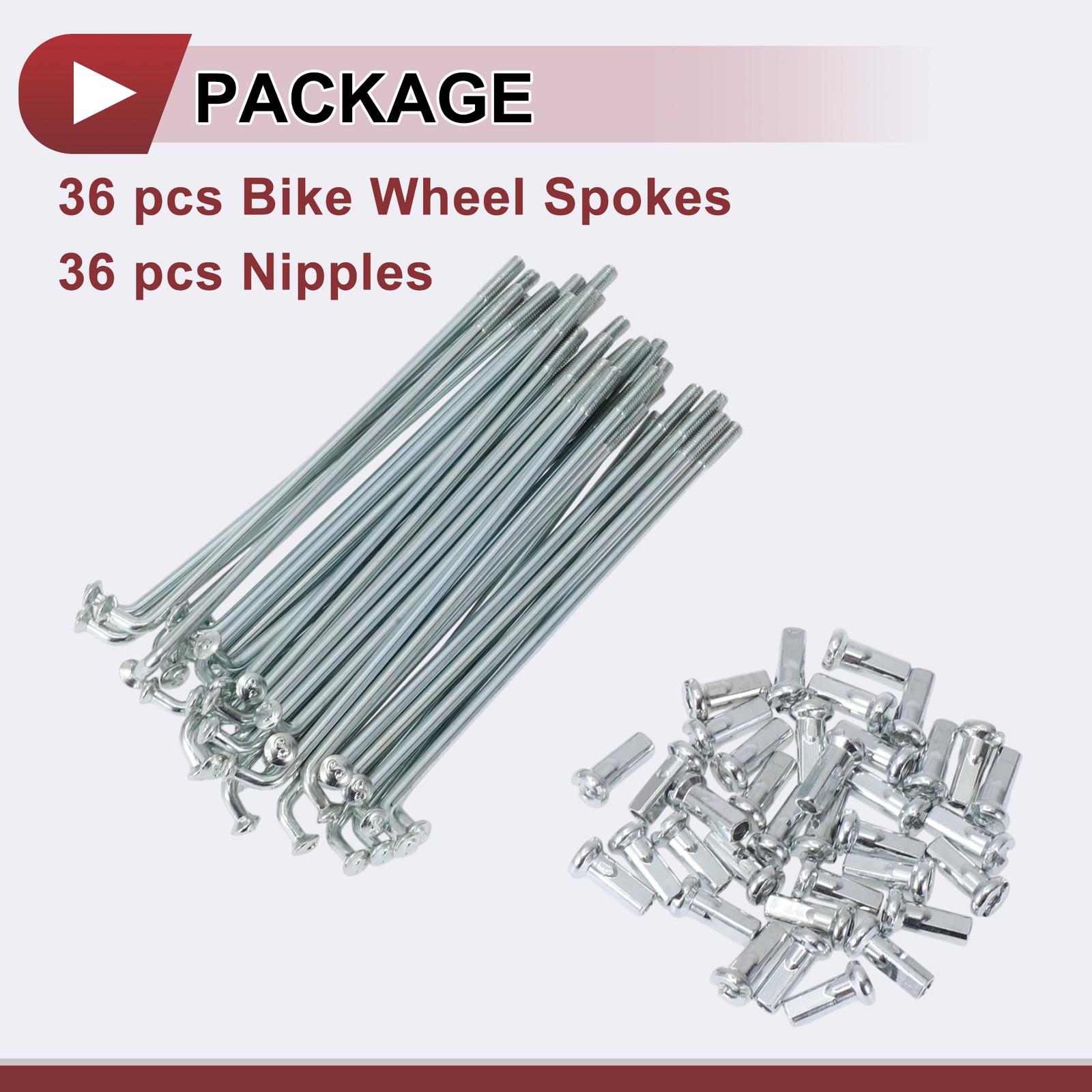 36 Set 12G Bicycle Spokes 89mm Bike Wheel Spokes 45 Steel Galvanized Silver Tone