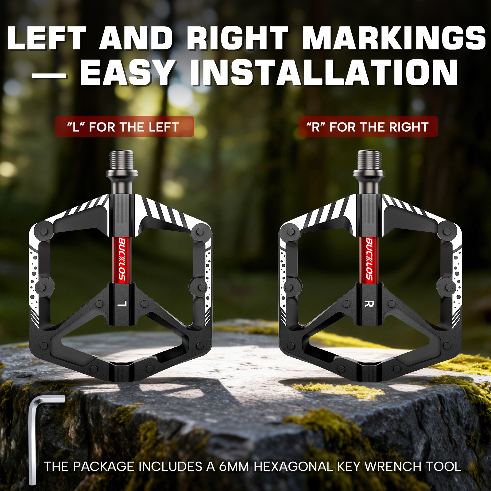 BUCKLOS MTB Pedals with Reflector Flat/Platform Pedals Bearing 9/16” Aluminium