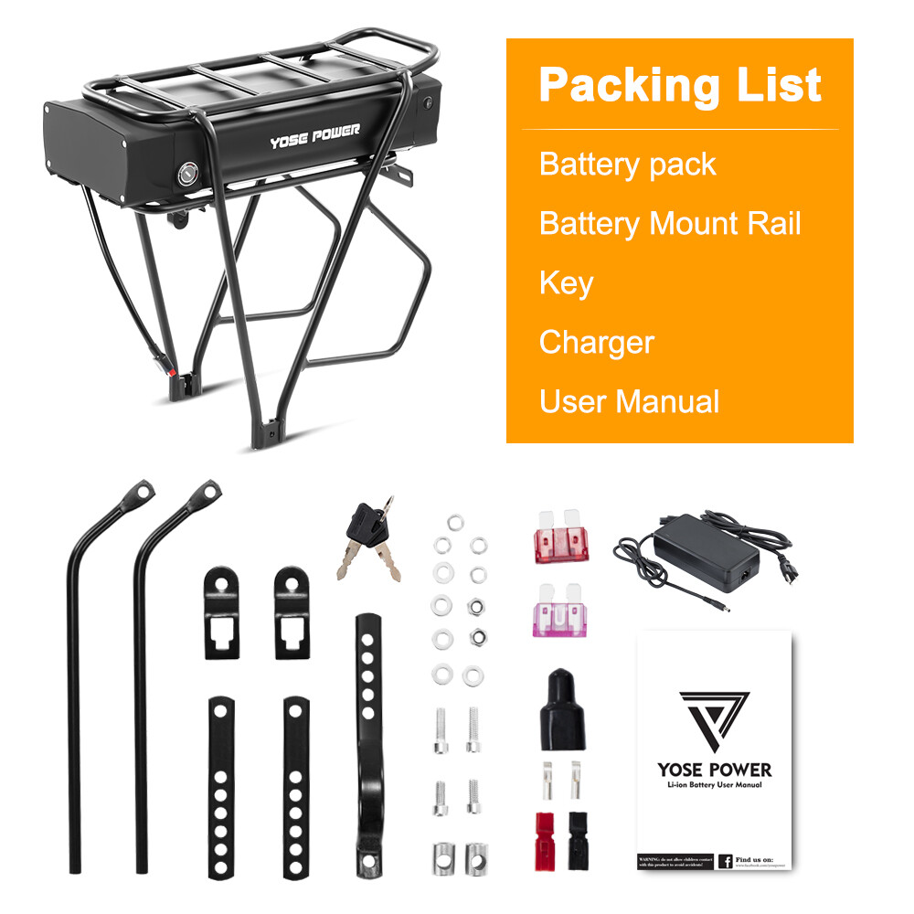 48V 20.8Ah Lithium Ebike Battery 1500W Rear Rack Electric Bike Battery Black