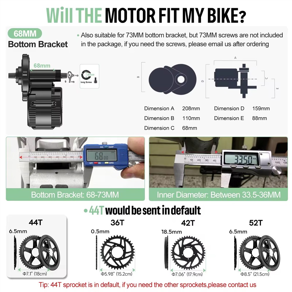 BAFANG 36V250W/350W/500W Mid Drive Kits BBS01B BBS02B for 68-73mm Bottom Bracket
